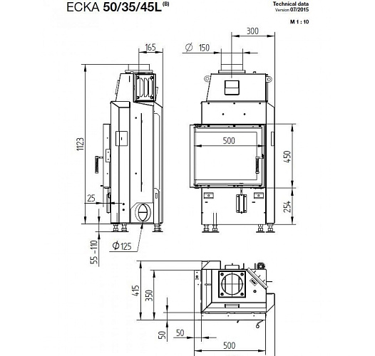 Hoxter ecka 50/35/45 l/r со стальным дымосборником, 1 стекло_1